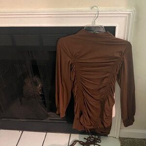 Brown Ruched Long Sleeve dress